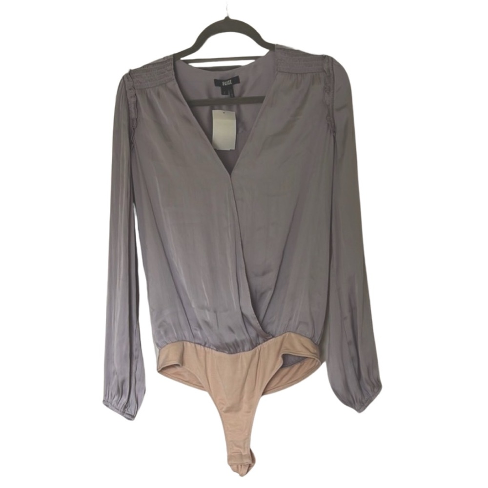 NWT Paige purple silk bodysuit blouse small